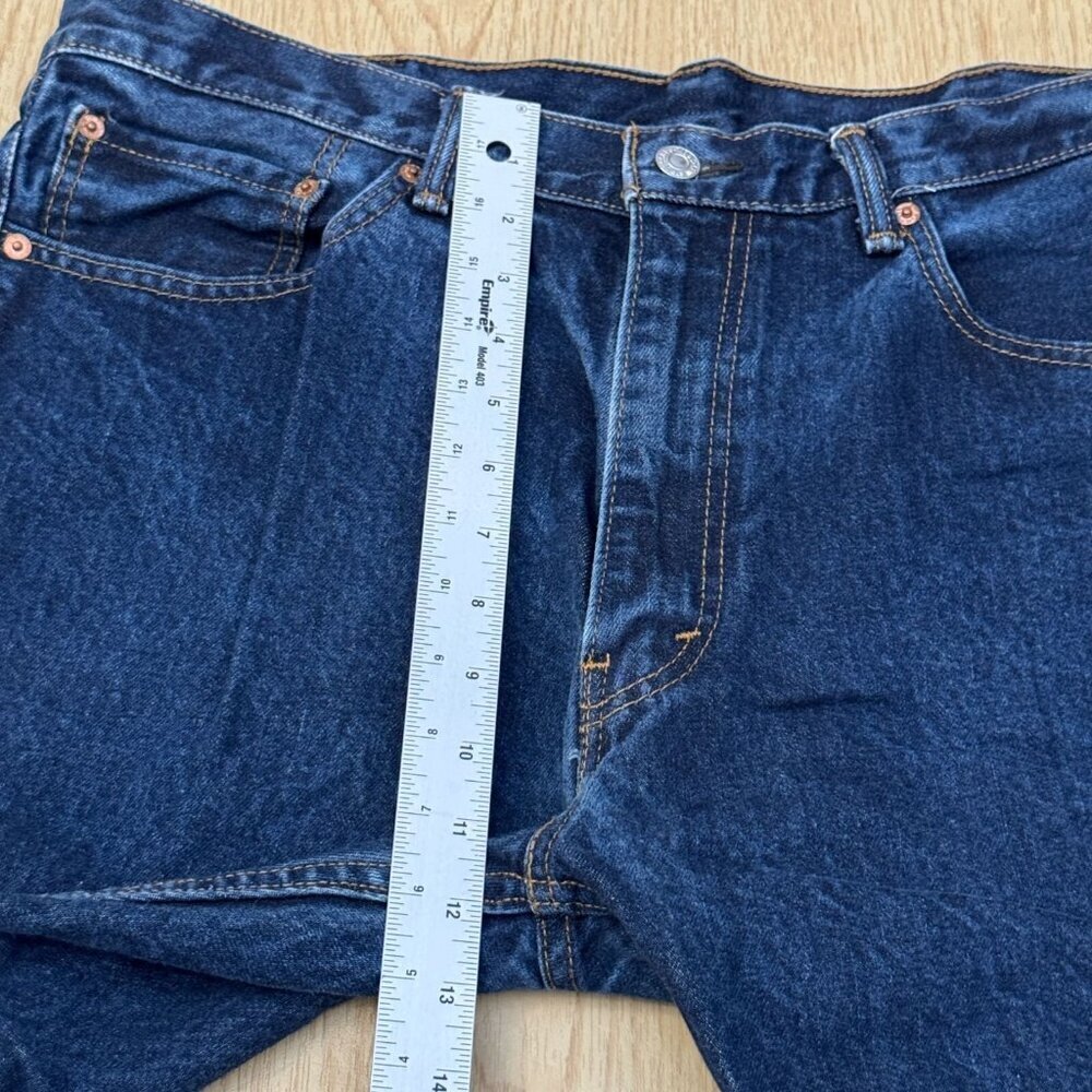 Levis 505 Straight Leg Dark Wash Denim Jeans Medium Blue 38x30 - Picture 8 of 14